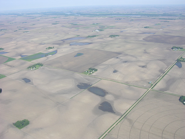 Aerial view of farmland.
